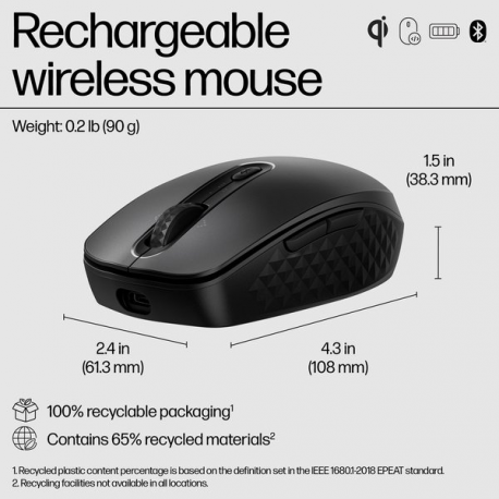 HP 695 - Mouse - Qi-Charging - 7 buttons - wireless - Bluetooth - black - 26