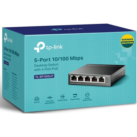 TP-Link TL-SF1005LP - V1 - switch - unmanaged - 5 x 10 / 100 (4 PoE) - desktop, wall-mountable - PoE (41 W) - 3