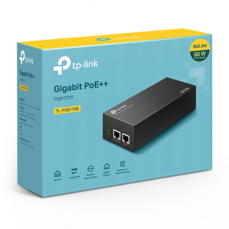 TP-Link TL-POE170S V2 - PoE injector - gigabit - AC 100-240 V - 60 Watt - output connectors: 1 - 3