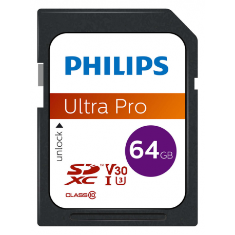 Philips Ultra Pro FM64SD65B - Flash memory card - 64 GB - Video Class V30 / UHS-I U3 / Class10 - SDXC UHS-I - 0