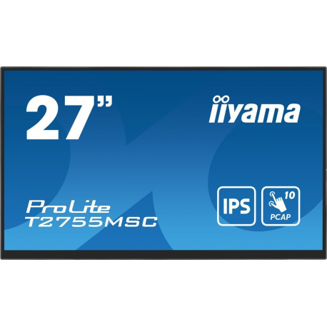 iiyama ProLite T2755MSC-B1 - LED monitor - 27" - touchscreen - 1920 x 1080 Full HD (1080p) @ 60 Hz - IPS - 400 cd / m² - 1000:1 - 5 ms - HDMI, DisplayPort - speakers - black, matte - 0