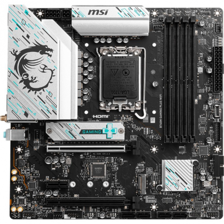 MSI B760M GAMING PLUS WIFI - Motherboard - micro ATX - LGA1700 Socket - B760 Chipset - USB 3.2 Gen 1, USB 3.2 Gen 2, USB-C 3.2 Gen 1 - 2.5 Gigabit LAN, Bluetooth, Wi-Fi - onboard graphics (CPU required) - HD Audio (8-channel) - 2