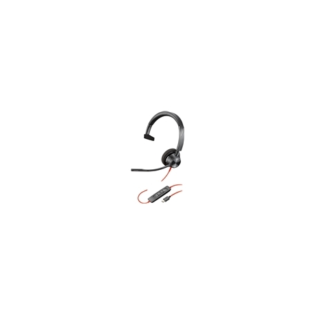 Poly Blackwire 3310 - Blackwire 3300 series - headset - on-ear - wired - active noise cancelling - USB-C - black - UC certified - 0