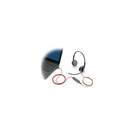 Poly Blackwire 3225 - Blackwire 3200 Series - headset - on-ear - wired - active noise cancelling - 3.5 mm jack, USB-C - black - Certified for Skype for Business, Avaya Certified, Cisco Jabber Certified, UC certified - 0
