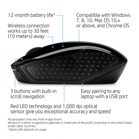HP 200 - Mouse - right and left-handed - optical - wireless - 2.4 GHz - USB wireless receiver - for OMEN by HP Laptop 16, 17; Chromebook 14; Pavilion TP01; Pavilion x360 Laptop - 2