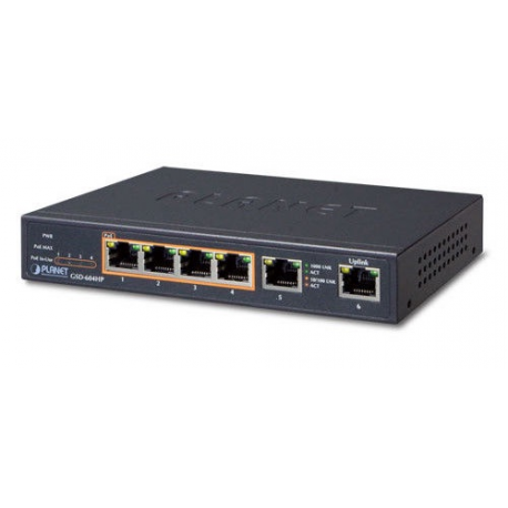 PLANET GSD-604HP - Switch - 4 x 10/100/1000 (PoE+) + 2 x 10/100/1000 (uplink) - desktop - PoE+ (55 W) - 1