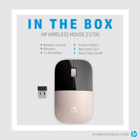 HP Z3700 - Mouse - optical - wireless - 2.4 GHz - USB wireless receiver - blue - for OMEN by HP Laptop 16; Victus by HP Laptop 16; Laptop 15, 17; Pavilion Plus Laptop 14 - 6