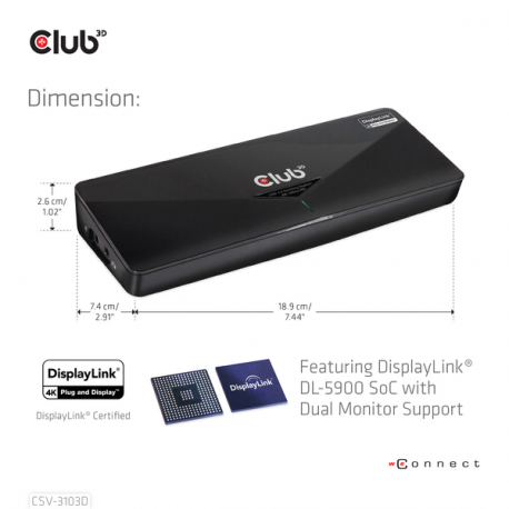 Club3D SenseVision USB 3.0 4K Docking Station - Docking station - USB - DVI, HDMI, DP - GigE - 2