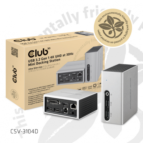Club3D SenseVision USB 3.0 4K Mini Docking Station - Docking station - USB - DVI, HDMI - GigE - 4