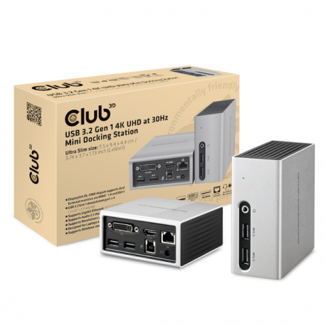 Club3D SenseVision USB 3.0 4K Mini Docking Station - Docking station - USB - DVI, HDMI - GigE - 9