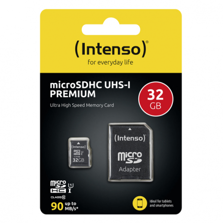 Intenso Premium - Flash memory card (microSDHC to SD adapter included) - 32 GB - UHS Class 1  /  Class10 - microSDHC UHS-I - 3