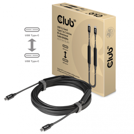 Club 3D CAC-1535 - USB cable - USB-C (M) to USB-C (M) - USB 3.2 Gen 2  /  DisplayPort 1.4 - 20 V - 3 A - 5 m - active, USB Power Delivery (3A, 60W), 8K support, bi-directional - 9