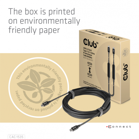 Club 3D CAC-1535 - USB cable - USB-C (M) to USB-C (M) - USB 3.2 Gen 2  /  DisplayPort 1.4 - 20 V - 3 A - 5 m - active, USB Power Delivery (3A, 60W), 8K support, bi-directional - 16