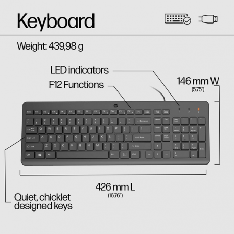 HP 150 - Keyboard and mouse set - USB - German - black - for HP 27; Chromebook 14; ENVY Laptop 15; Laptop 15; Pavilion Gaming Laptop 15 - 3