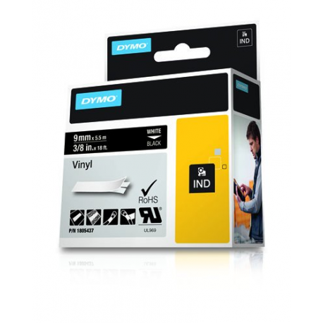 DYMO Rhino Coloured Vinyl - Vinyl - permanent adhesive - white on black - Roll (1 cm x 5.5 m) 1 cassette(s) tape - for DYMO ILP219; Rhino 1000, 4200, 5000, 5200, 6000; RhinoPRO 1000, 3000, 5000, 6000, 6500 - 3