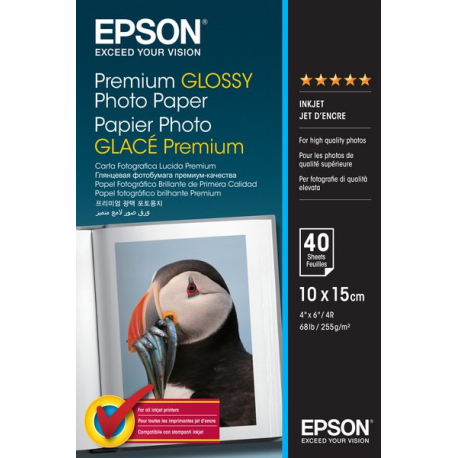 Epson Premium Glossy Photo Paper - Glossy - 100 x 150 mm 40 sheet(s) photo paper - for EcoTank ET-1810, 2810, 2811, 2814, 2815, 2820, 2825, 2826, 2850, 2851, 2856, 4800, 4850 - 0