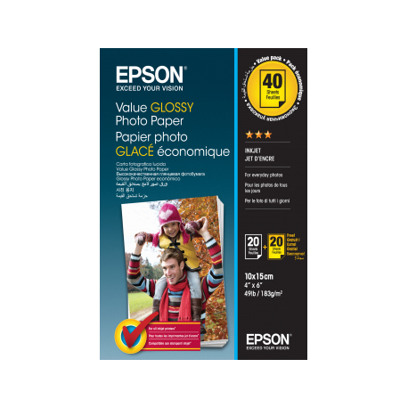 Epson Value Photo Paper Glossy - Glossy - 100 x 150 mm 20 sheet(s) photo paper (pack of 2) - for Expression Home HD XP-15000; Expression Premium XP-900, XP-900 Stickers - 1