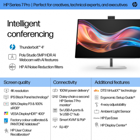 HP 727pm - Series 7 Pro - LED monitor - 27" - 3840 x 2160 4K @ 60 Hz - IPS Black - 400 cd/m² - 2000:1 - DisplayHDR 400 - 5 ms - Thunderbolt 4, HDMI, DisplayPort - speakers - black, silver - 20