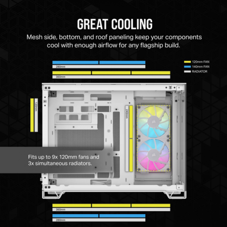CORSAIR iCUE LINK 2500X RGB - Mid tower - micro ATX - windowed side panel (tempered glass) - no power supply (ATX) - white - USB/Audio - 4