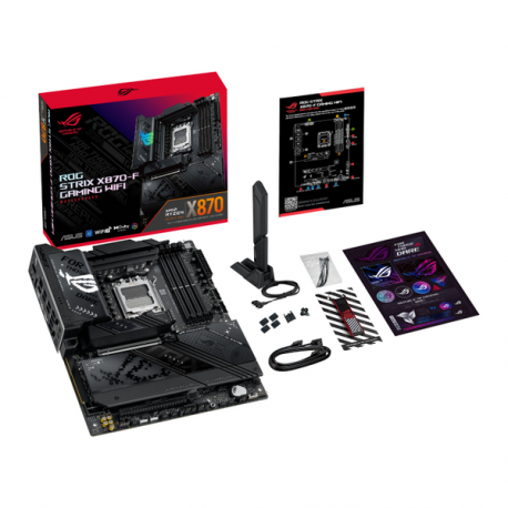 ASUS ROG STRIX X870-F GAMING WIFI - Motherboard - ATX - Socket AM5 - AMD X870 Chipset - USB4, USB 3.2 Gen 2, USB-C 3.2 Gen2, USB 3.2 Gen 1, USB-C 3.2 Gen 2x2 - Wi-Fi 7, 2.5 Gigabit LAN, Bluetooth - onboard graphics (CPU required) - HD Audio (8-channel) - 5
