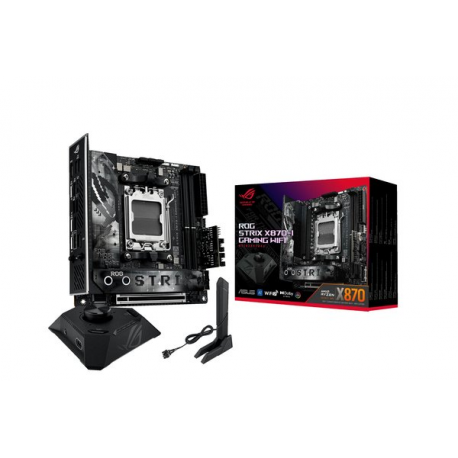 ASUS ROG STRIX X870-I GAMING WIFI - Motherboard - mini ITX - Socket AM5 - AMD X870 Chipset - USB4, USB 3.2 Gen 2, USB-C 3.2 Gen2, USB 3.2 Gen 1 - Wi-Fi 7, Bluetooth, 2.5 Gigabit LAN - onboard graphics (CPU required) - HD Audio (8-channel) - 4
