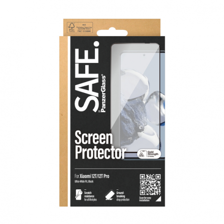 SAFE. by PanzerGlass - Screen protector for mobile phone - ultra-wide fit - glass - frame colour black - for Xiaomi 12T, 12T Pro - 1
