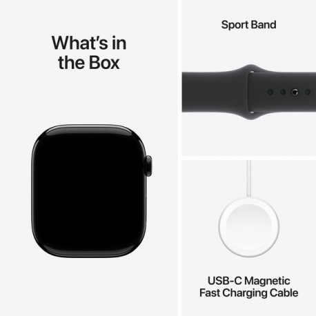 Apple Watch Series 10 (GPS) - 46 mm - jet black aluminium - smart watch with sport band - fluoroelastomer - black - band size: M / L - 64 GB - Wi-Fi 4, UWB, Bluetooth - 36.4 g - 8