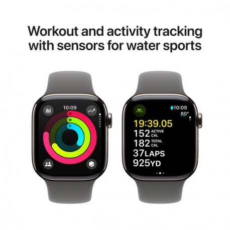 Apple Watch Series 10 (GPS + Cellular) - 42 mm - natural titanium - smart watch with sport band - fluoroelastomer - stone grey - band size: S / M - 64 GB - LTE, Wi-Fi 4, UWB, Bluetooth - 4G - 34.4 g - 3