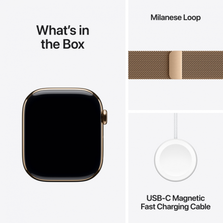 Apple Watch Series 10 (GPS + Cellular) - 46 mm - gold titanium - smart watch with milanese loop - stainless steel mesh - gold - band size: M / L - 64 GB - LTE, Wi-Fi 4, UWB, Bluetooth - 4G - 41.7 g - 8