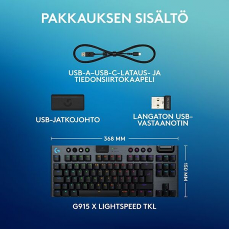 Logitech G G915 X - Keyboard - gaming, LIGHTSPEED - TKL - backlit - wireless - USB-C, Bluetooth, 2.4 GHz - black - 7