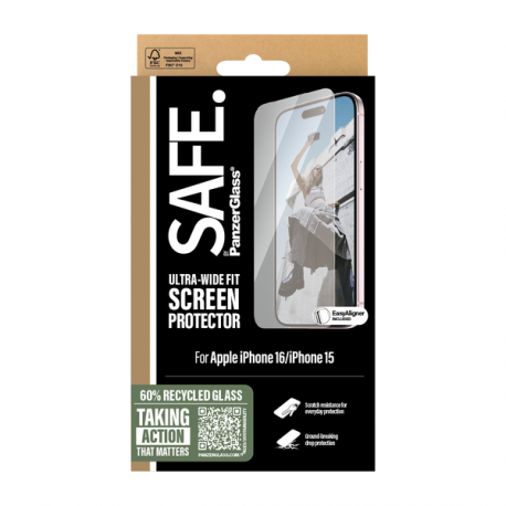 SAFE. by PanzerGlass - Screen protector for mobile phone - ultra-wide fit - glass - for Apple iPhone 15, 16 - 1