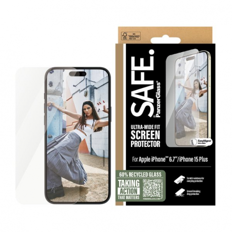 SAFE. by PanzerGlass - Screen protector for mobile phone - ultra-wide fit - glass - for Apple iPhone 15 Plus, 16 Plus - 3