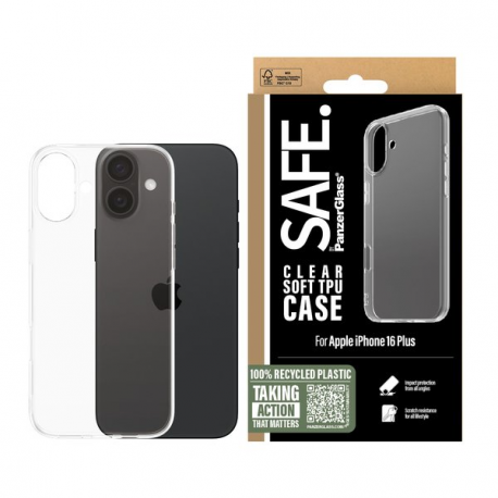 SAFE. by PanzerGlass - Back cover for mobile phone - thermoplastic polyurethane (TPU) - transparent - for Apple iPhone 16 Plus - 2