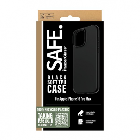 SAFE. by PanzerGlass - Back cover for mobile phone - 100% recycled thermoplastic polyurethane (TPU) - black - for Apple iPhone 16 Pro Max - 1