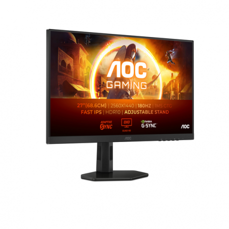 AOC Gaming Q27G4XF - LED monitor - gaming - 27" - 2560 x 1440 QHD @ 180 Hz - Fast IPS - 300 cd / m² - 1000:1 - HDR10 - 0.5 ms - HDMI, DisplayPort - black - 17