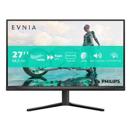 Philips Evnia 3000 27M2N3200S - LED monitor - gaming - 27" - 1920 x 1080 Full HD (1080p) @ 180 Hz - IPS - 300 cd / m² - 1000:1 - HDR10 - 0.5 ms - 2xHDMI, DisplayPort - speakers - charcoal - 7