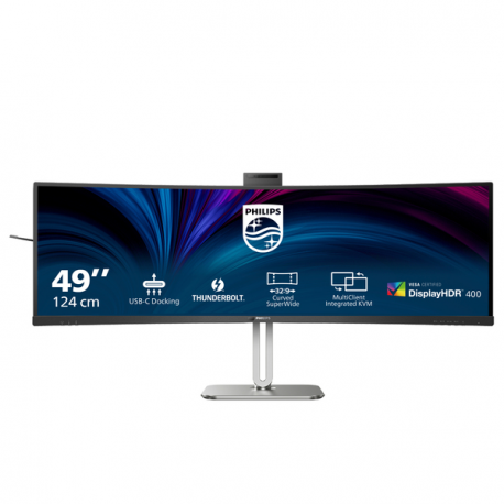 Philips 49B2U6903CH - 6000 Series - LED monitor - curved - 49" (48.8" viewable) - 5120 x 1440 SuperWide @ 100 Hz - VA - 500 cd / m² - 3000:1 - DisplayHDR 400 - 4 ms - Thunderbolt 4, 2xHDMI, DisplayPort - speakers - silver - 2