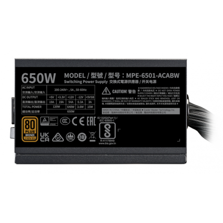 Cooler Master MWE Bronze V3 650 - Power supply (internal) - ATX12V 3.1 /  EPS12V - 80 PLUS Bronze - AC 100-240 V - 650 Watt - active PFC - Europe - 3