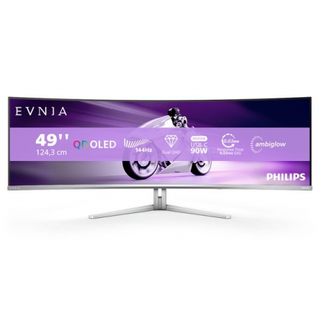 Philips Evnia 8000 49M2C8900L - OLED monitor - gaming - curved - 49" (48.9" viewable) - 5120 x 1440 Dual Quad HD @ 144 Hz - 1000 cd / m² - 1000000:1 - DisplayHDR 400 True Black - 0.03 ms - 2xHDMI, DisplayPort, USB-C - speakers with subwoofer - white - 1