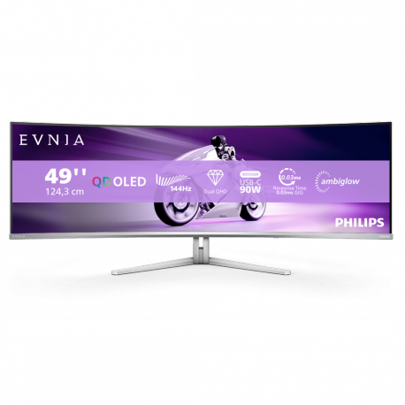 Philips Evnia 8000 49M2C8900L - OLED monitor - gaming - curved - 49" (48.9" viewable) - 5120 x 1440 Dual Quad HD @ 144 Hz - 1000 cd / m² - 1000000:1 - DisplayHDR 400 True Black - 0.03 ms - 2xHDMI, DisplayPort, USB-C - speakers with subwoofer - white - 14