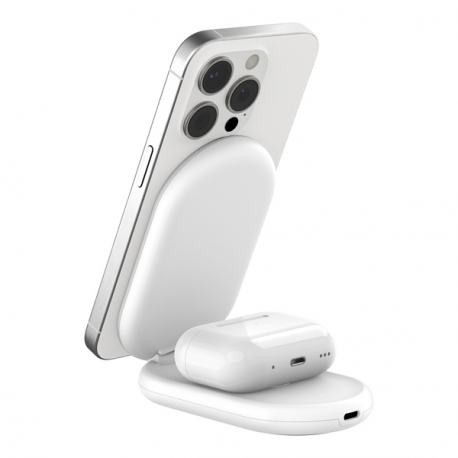 Belkin BoostCharge 2-in-1 - Wireless charging stand - magnetic, foldable, with Qi2 + AC power adapter - 15 Watt - Fast Charge - white - for Apple iPhone 12, 13, 14, 15, 16 - 6