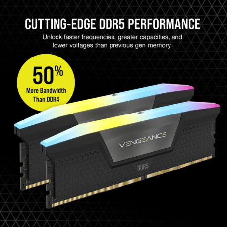 CORSAIR Vengeance RGB - DDR5 - kit - 16 GB: 2 x 8 GB - DIMM 288-pin - 2600 MHz  /  PC5-48000 - CL40 - 1.25 V - unbuffered - on-die ECC - black - 9