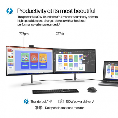 HP 727pk - Series 7 Pro - LED monitor - 27" - 3840 x 2160 4K @ 60 Hz - IPS Black - 400 cd / m² - 2000:1 - DisplayHDR 400 - 5 ms - Thunderbolt 4, HDMI, DisplayPort - black, silver - 2