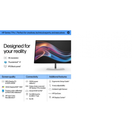 HP 727pk - Series 7 Pro - LED monitor - 27" - 3840 x 2160 4K @ 60 Hz - IPS Black - 400 cd / m² - 2000:1 - DisplayHDR 400 - 5 ms - Thunderbolt 4, HDMI, DisplayPort - black, silver - 6