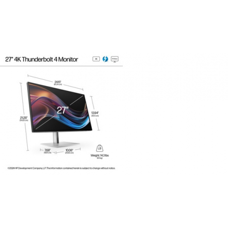 HP 727pk - Series 7 Pro - LED monitor - 27" - 3840 x 2160 4K @ 60 Hz - IPS Black - 400 cd / m² - 2000:1 - DisplayHDR 400 - 5 ms - Thunderbolt 4, HDMI, DisplayPort - black, silver - 11
