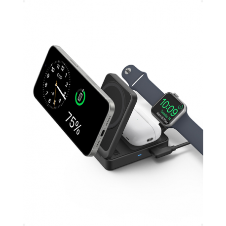 Anker MagGo - Wireless charging stand - 3-in-1, foldable - 15 Watt (24 pin USB-C) - black - 9