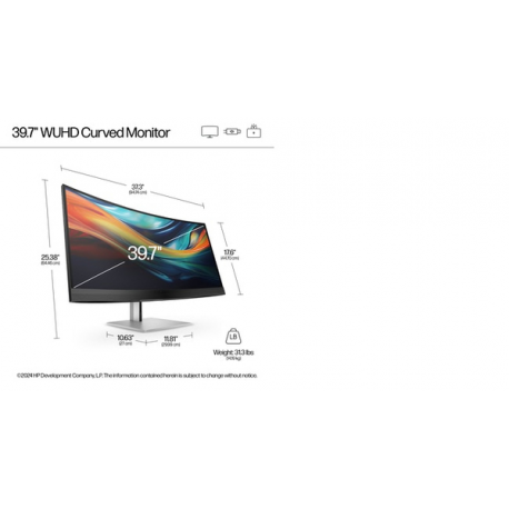 HP 740pm - Series 7 Pro - LED monitor - curved - 40" (39.7" viewable) - 5120 x 2160 WUHD @ 60 Hz - IPS - 300 cd / m² - 1000:1 - 5 ms - 2xThunderbolt 3, HDMI, DisplayPort - speakers - black, silver - 11