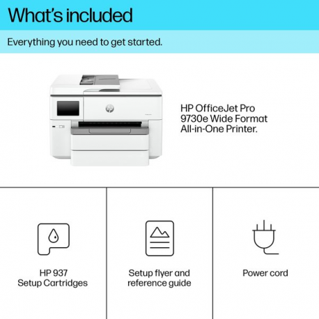 HP Officejet Pro 9730e Wide Format All-in-One - Multifunction printer - colour - ink-jet - A3 / Ledger (297 x 432 mm) (original) - A3 (media) - up to 18 ppm (copying) - up to 22 ppm (printing) - 250 sheets - USB 2.0, LAN, USB 2.0 host, Wi-Fi(ac), Bluetooth - cement - 3