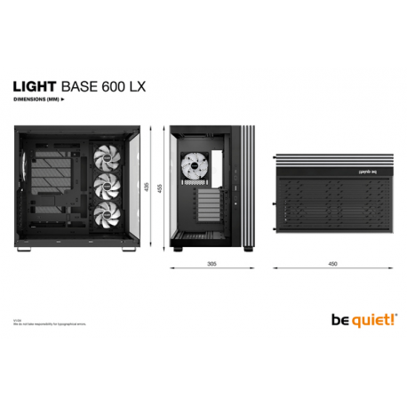 be quiet! Light Base 600 LX - Midi-tower - ATX - windowed side panel (glass) - no power supply (ATX / PS/2) - black - USB/Audio - 4