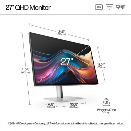 HP 727pq - Series 7 Pro - LED monitor - 27" - 2560 x 1440 QHD @ 120 Hz - IPS Black - 400 cd / m² - 2000:1 - DisplayHDR 400 - 5 ms - HDMI, DisplayPort - black, silver - 2